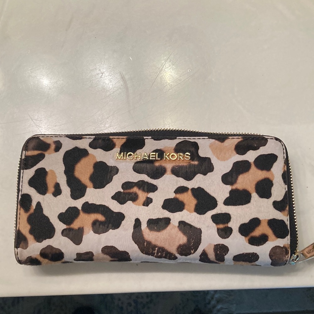 Gently used Michael Kors, wallet leopard print